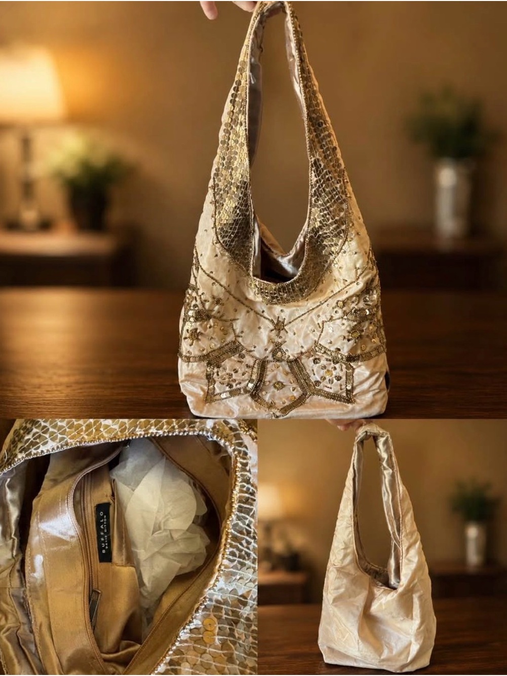 Buffalo David Bitton Gold Embellished Hobo Shoulder Bag